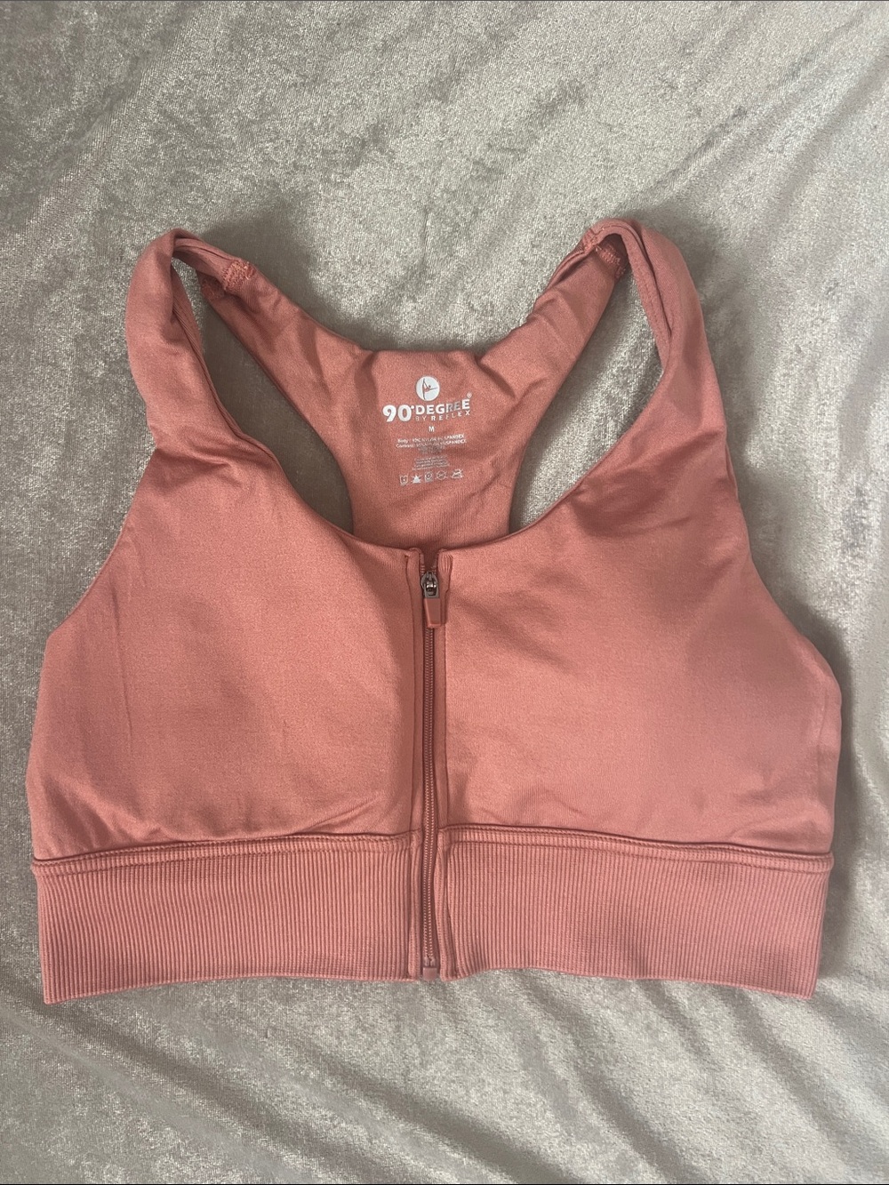 90 Degree By Reflex Mauve Front-Zip Racerback Sports Bra